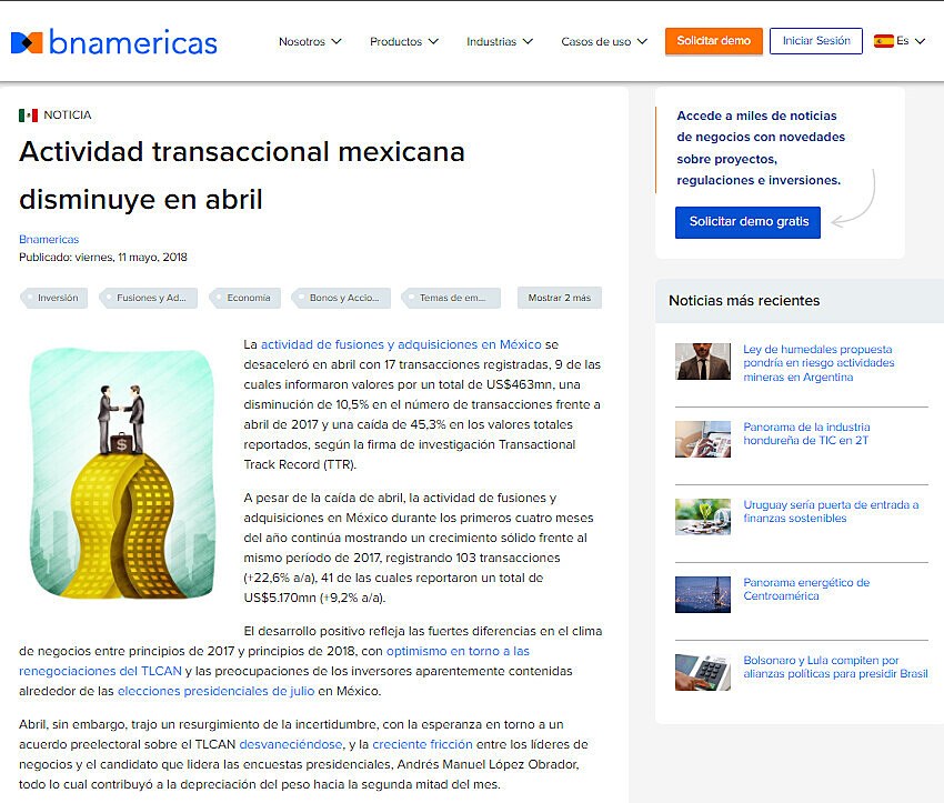 Actividad transaccional mexicana disminuye en abril